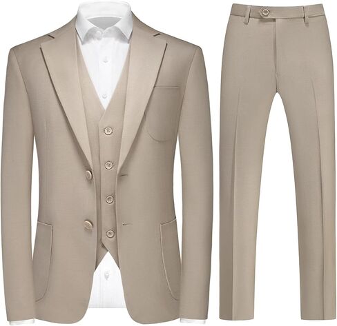 Rogers & Morris Men's 3 Pieces Suit Wool Solid Two Buttons Slim Fit Essential Style Blazer Vest Pants Set in Saudi Arabia