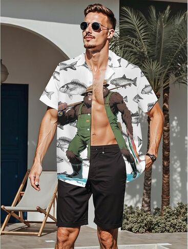 Funny Hawaiian Shirt for Men Novelty Graphic Print Casual Beach Party Vacation Short Sleeve Button Down Shirt Unisex in Kuwait