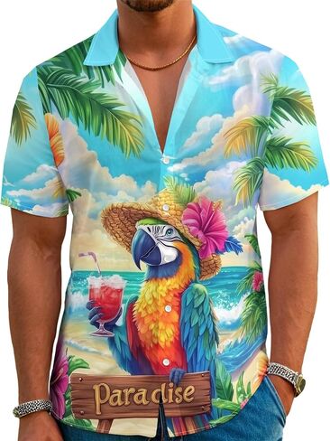 Funny Hawaiian Shirt for Men Novelty Graphic Print Casual Beach Party Vacation Short Sleeve Button Down Shirt Unisex in Kuwait
