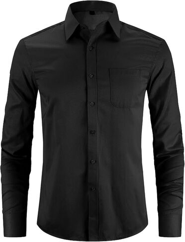 Men's Long Sleeve Solid Color Button Down Dress Shirt Casual Basic Work Shirt in Saudi Arabia