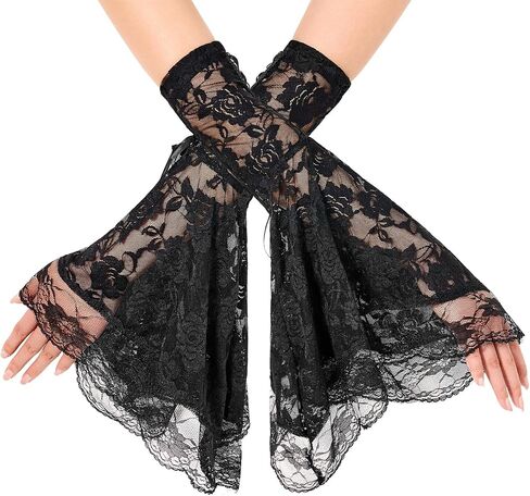 Zando Gothic Lace Arm Sleeves Long Witch Gloves for Women - Bell Fingerless Victorian Gloves Halloween Vampire Accessories in Saudi Arabia