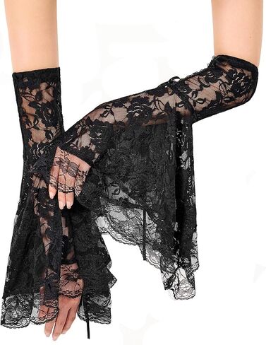 Zando Gothic Lace Arm Sleeves Long Witch Gloves for Women - Bell Fingerless Victorian Gloves Halloween Vampire Accessories in Saudi Arabia