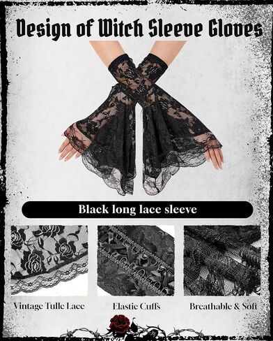 Zando Gothic Lace Arm Sleeves Long Witch Gloves for Women - Bell Fingerless Victorian Gloves Halloween Vampire Accessories in Saudi Arabia
