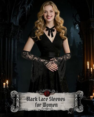 Zando Gothic Lace Arm Sleeves Long Witch Gloves for Women - Bell Fingerless Victorian Gloves Halloween Vampire Accessories in Saudi Arabia