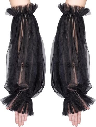 Women's Long Detachable Puffy Sheer Sleeves Fingerless Ruffle Tulle Mesh Gloves for Wedding Opera Party in Saudi Arabia