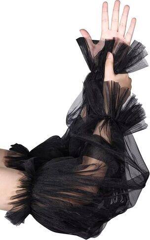 Women's Long Detachable Puffy Sheer Sleeves Fingerless Ruffle Tulle Mesh Gloves for Wedding Opera Party in Saudi Arabia
