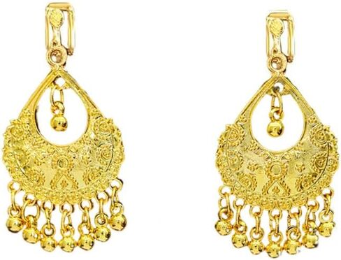 Indian Jhumka Jhumki Statement Clip On Earring Boho Ethnic for Women Bollywood Traditional Gypsy Bohemian Gold Small Balls Tassel Dangle Drop Festival Holiday Party Vintage Non Pierced Ears Jewelry in Saudi Arabia