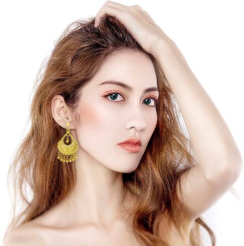 Indian Jhumka Jhumki Statement Clip On Earring Boho Ethnic for Women Bollywood Traditional Gypsy Bohemian Gold Small Balls Tassel Dangle Drop Festival Holiday Party Vintage Non Pierced Ears Jewelry in Saudi Arabia
