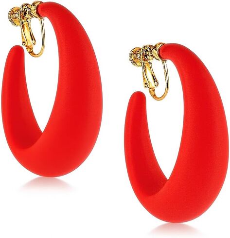 Chunky Clip on Hoop Earrings for Women, Detachable Statement Non Pierced Clips Vintage Retro Party Halloween Costumes Jewelry Gifts in Saudi Arabia