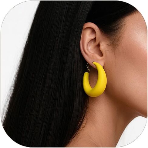Chunky Clip on Hoop Earrings for Women, Detachable Statement Non Pierced Clips Vintage Retro Party Halloween Costumes Jewelry Gifts in Saudi Arabia