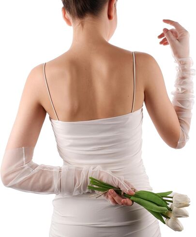 LIMELIA Bridal Wedding Gloves-Sheer Fingerless Elbow Length Tulle Gloves for Women, for Prom, Pageant, Party, Henna Night. in Saudi Arabia