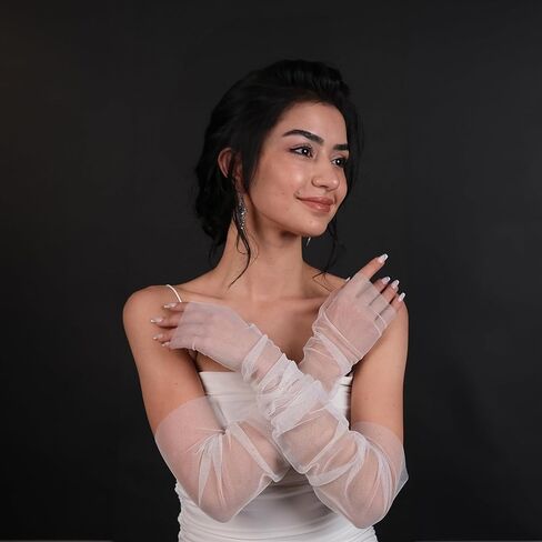 LIMELIA Bridal Wedding Gloves-Sheer Fingerless Elbow Length Tulle Gloves for Women, for Prom, Pageant, Party, Henna Night. in Saudi Arabia