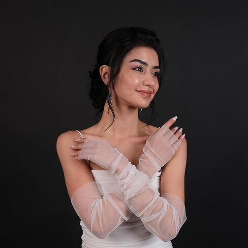 LIMELIA Bridal Wedding Gloves-Sheer Fingerless Elbow Length Tulle Gloves for Women, for Prom, Pageant, Party, Henna Night. in Saudi Arabia