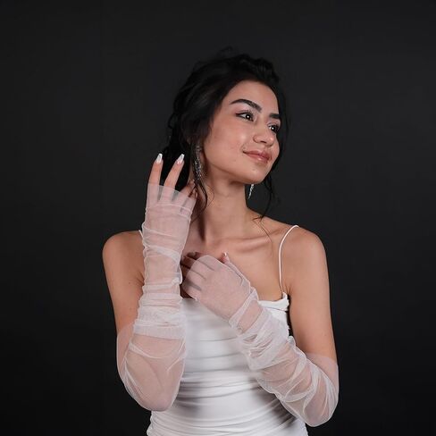 LIMELIA Bridal Wedding Gloves-Sheer Fingerless Elbow Length Tulle Gloves for Women, for Prom, Pageant, Party, Henna Night. in Saudi Arabia