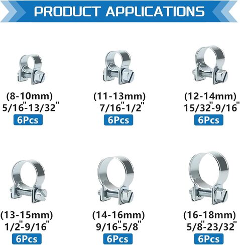 36pcs 8-18mm حقن الوقود بمشبكات خيار مجموعة التشجيع 6values ​​5/16 "-23/32" مشبك خطوط خط أنابيب مشبك لخط مقطع للسيارات لأنابيب وقود الديزل للسيارات in Kuwait