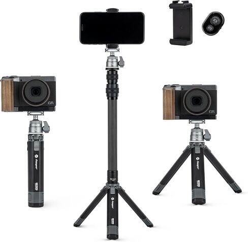 Fotopro Extendable Mini Camera Tripod, Aluminum Alloy Handheld Tripod with Ball Head Phone Holder Universal Tablet Phone Tripod Mount Bluetooth Remote Control for Phone DSLR Camera in Saudi Arabia