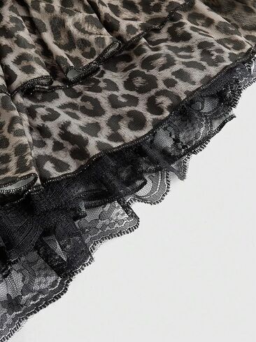 Women's Bow Leopard Mini Shorts Y2k Cheetah Lace Bowknot Layered Ruffle Bloomer Shorts in Saudi Arabia