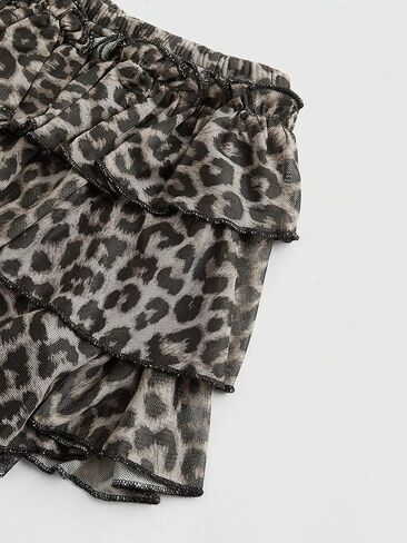 Women's Bow Leopard Mini Shorts Y2k Cheetah Lace Bowknot Layered Ruffle Bloomer Shorts in Saudi Arabia