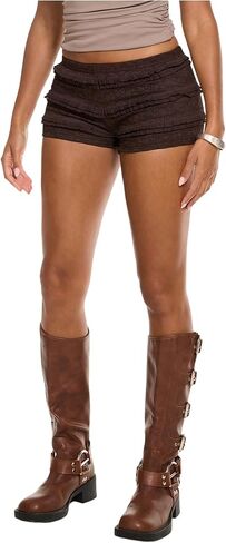 Women's Lace Frill Layered Mini Shorts Elastic Waist Low Rise Skinny Y2K Shorts in Saudi Arabia
