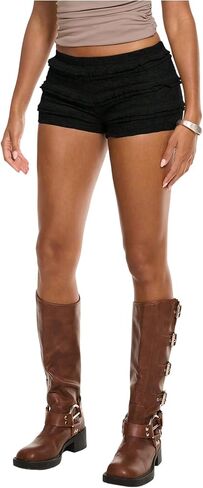 Women's Lace Frill Layered Mini Shorts Elastic Waist Low Rise Skinny Y2K Shorts in Kuwait
