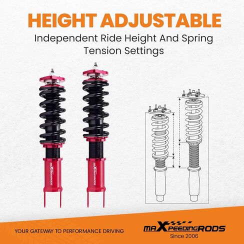 maXpeedingrods Coilovers for Nissan 370Z RWD 2009-2020, for Infiniti G37 RWD 2008-2015, 24 Levels Damper Adjustable Coilovers Suspension Kit, Height Adjustable Shock Absorber Strut, Lowering Kit, Red in Saudi Arabia