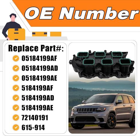 Engine Lower Intake Manifold with Gasket Compatible with 2011-2018 Jeep Grand Cherokee Wrangler Dodge Journey Grand Caravan Charger Chrysler Town & Country Ram 1500 V6 3.6L, Replaces# 05184199AF in Saudi Arabia