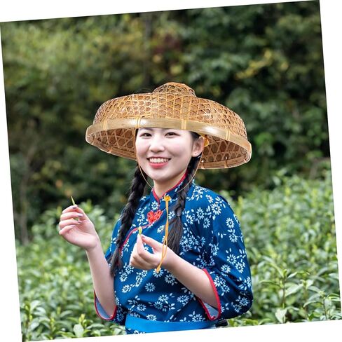 Luxshiny Vintage Vietnamese Style Bamboo Hat Brim Straw Sun Hat for Garden Travel Photography in Kuwait