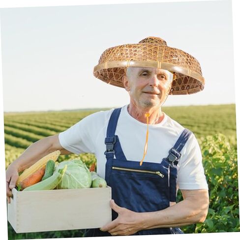 Luxshiny Vintage Vietnamese Style Bamboo Hat Brim Straw Sun Hat for Garden Travel Photography in Kuwait