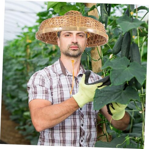 Luxshiny Vintage Vietnamese Style Bamboo Hat Brim Straw Sun Hat for Garden Travel Photography in Kuwait