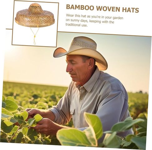 Luxshiny Vintage Vietnamese Style Bamboo Hat Brim Straw Sun Hat for Garden Travel Photography in Kuwait