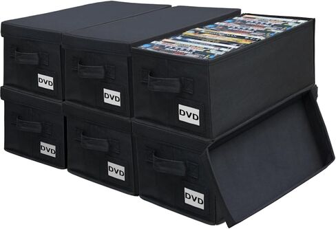 DVD Storage Boxes - 6 Pack DVD Case Holder Organize - 15.7" x 7.9" x 5.7", Holds 150 Full Case DVDs | 300 DVDs Slim Discs, Desktop or Closet DVD Organizer Can Store Blu-ray | Game | Movie in Saudi Arabia