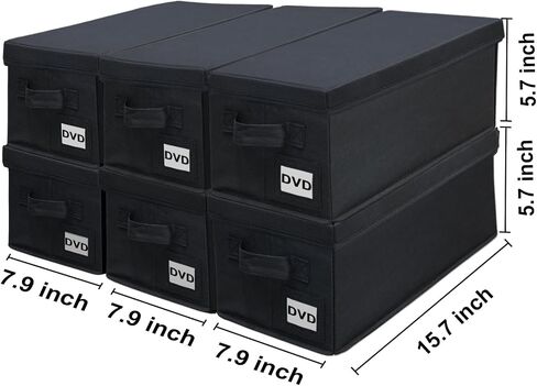 DVD Storage Boxes - 6 Pack DVD Case Holder Organize - 15.7" x 7.9" x 5.7", Holds 150 Full Case DVDs | 300 DVDs Slim Discs, Desktop or Closet DVD Organizer Can Store Blu-ray | Game | Movie in Saudi Arabia