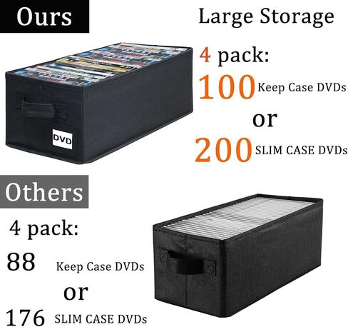 DVD Storage Boxes - 6 Pack DVD Case Holder Organize - 15.7" x 7.9" x 5.7", Holds 150 Full Case DVDs | 300 DVDs Slim Discs, Desktop or Closet DVD Organizer Can Store Blu-ray | Game | Movie in Saudi Arabia