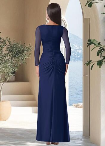 firfig Women Mesh Long Sleeve Square Neck Ruched Sheath Formal Evening Maxi Dress Cocktail Party Wedding Guest Dresses in Kuwait