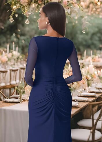 firfig Women Mesh Long Sleeve Square Neck Ruched Sheath Formal Evening Maxi Dress Cocktail Party Wedding Guest Dresses in Kuwait