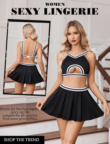 Avidlove Lingerie للنساء مثير تنورة صغيرة Mini Cheerleader زي جوفاء المحصول أعلى y2k التنانير المطوية in Saudi Arabia