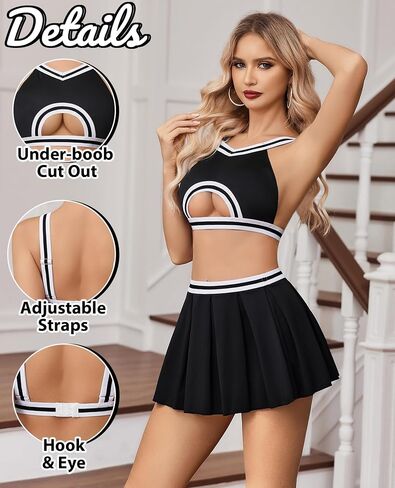 Avidlove Lingerie للنساء مثير تنورة صغيرة Mini Cheerleader زي جوفاء المحصول أعلى y2k التنانير المطوية in Saudi Arabia
