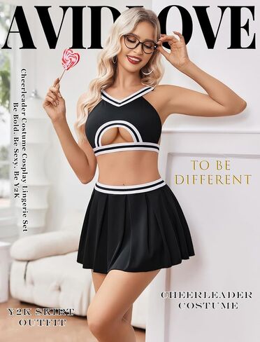 Avidlove Lingerie للنساء مثير تنورة صغيرة Mini Cheerleader زي جوفاء المحصول أعلى y2k التنانير المطوية in Saudi Arabia