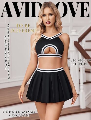 Avidlove Lingerie للنساء مثير تنورة صغيرة Mini Cheerleader زي جوفاء المحصول أعلى y2k التنانير المطوية in Saudi Arabia