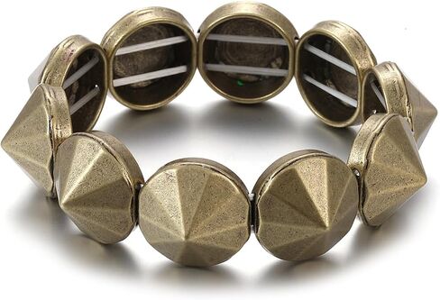Conus Spikes Stretch Bracelet,Hip Hop Party Bangle Elastic,Metal Punk Jewelry for Women,Fashion Boho Style Bracelets 19mm Discs Metal Alloy Neon Colors in Kuwait