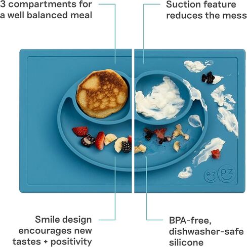 ezpz Happy Mat (Blush) New Version - 100% Silicone Suction Plate with Built-in Placemat for Toddlers + Preschoolers - Divided Plate - Dishwasher Safe - 24 Months+ in Kuwait