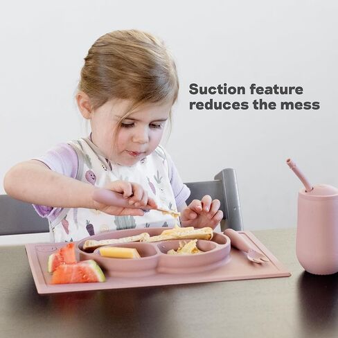 ezpz Happy Mat (Blush) New Version - 100% Silicone Suction Plate with Built-in Placemat for Toddlers + Preschoolers - Divided Plate - Dishwasher Safe - 24 Months+ in Kuwait