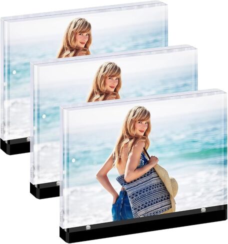 4×6 acrylic photo frame(3 Pack) -Double Sided 20 mm clear picture frame| Magnetic Standing Modern Design for Stereoscopic Displays, Desk Decor &Perfect Memories Gifts in Saudi Arabia