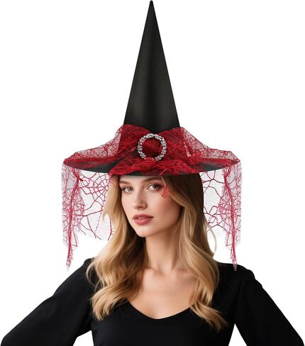 Halloween Witch Hat, Witch Hats for Women Costume Accessory, Halloween Party Adult Cosplay Veil Wizard Hat in Saudi Arabia