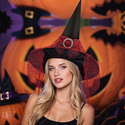 Halloween Witch Hat, Witch Hats for Women Costume Accessory, Halloween Party Adult Cosplay Veil Wizard Hat in Saudi Arabia