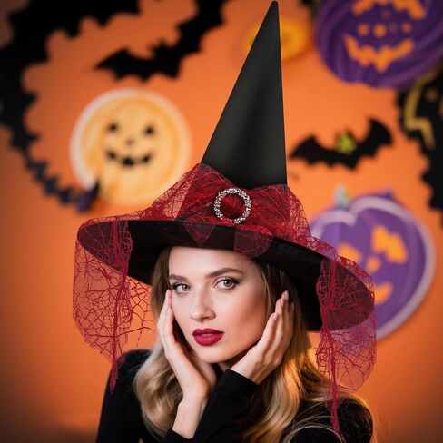 Halloween Witch Hat, Witch Hats for Women Costume Accessory, Halloween Party Adult Cosplay Veil Wizard Hat in Saudi Arabia