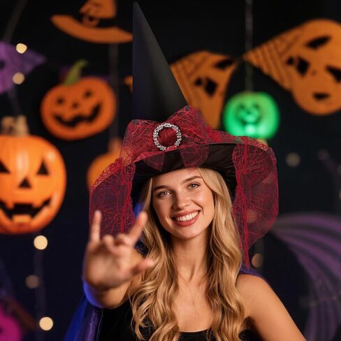 Halloween Witch Hat, Witch Hats for Women Costume Accessory, Halloween Party Adult Cosplay Veil Wizard Hat in Saudi Arabia