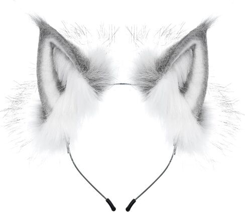 HAOAN Animal Faux Fur Fox Wolf Ear Headband Furry Handmade Hairband Headwear Costume Cosplay Accessories in Kuwait
