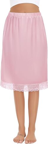 Lovasy Slip Skirt for Women Long Satin Half Slips Lace Underskirt Anti-Static Skirt for Under Dresses S-3XL in Saudi Arabia