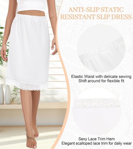 Lovasy Slip Skirt for Women Long Satin Half Slips Lace Underskirt Anti-Static Skirt for Under Dresses S-3XL in Saudi Arabia